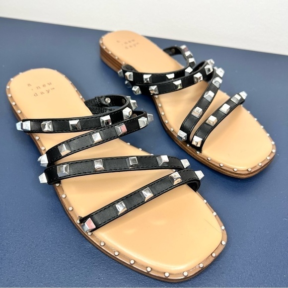 A New Day Black Hollis Embellished Slide Slip On Studded Sandal Size 6 - Picture 4 of 15